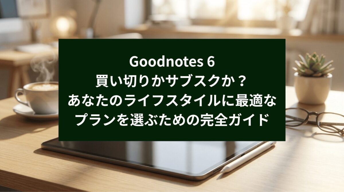 Goodnotes 6の買い切りとサブスクを比較し、自分に合うプランの選び方を紹介する表紙スライド