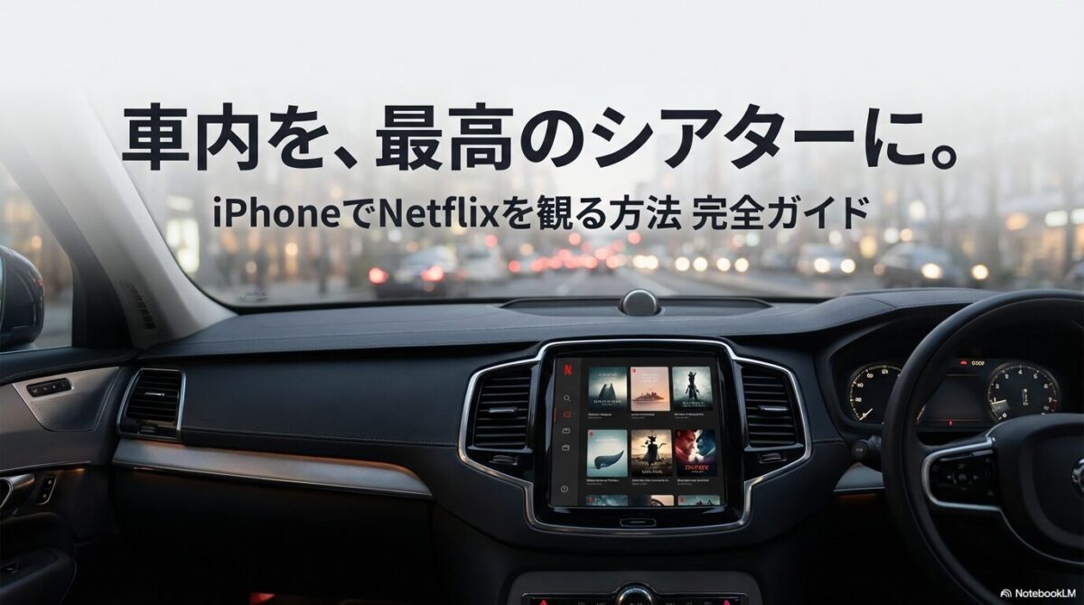 iPhoneでNetflixを車で見る方法の完全ガイド。車内を最高のシアターにするための接続手順を解説。