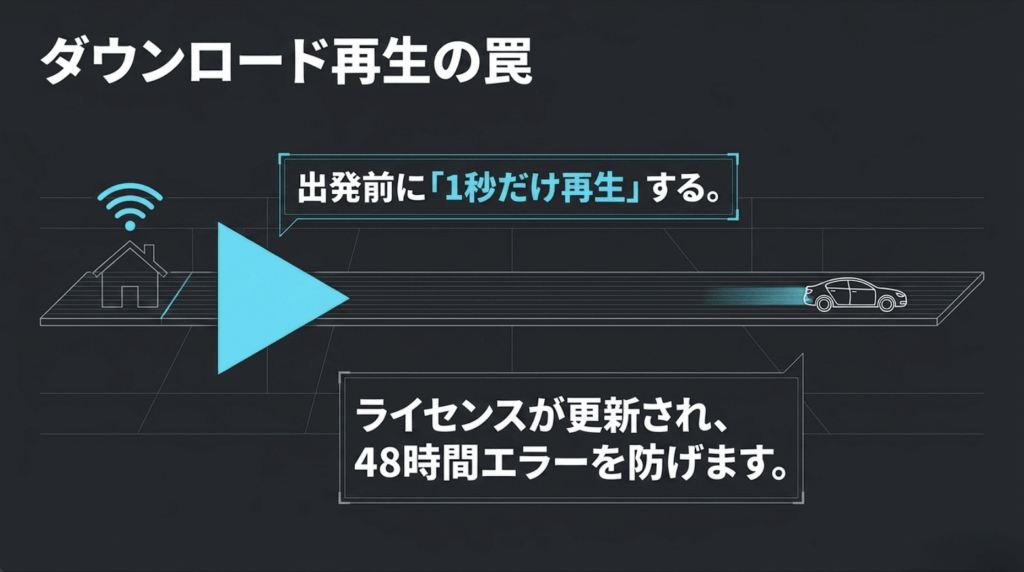 U-NEXTのダウンロード作品を出発前に1秒再生してオフライン再生のライセンス期限を更新する方法