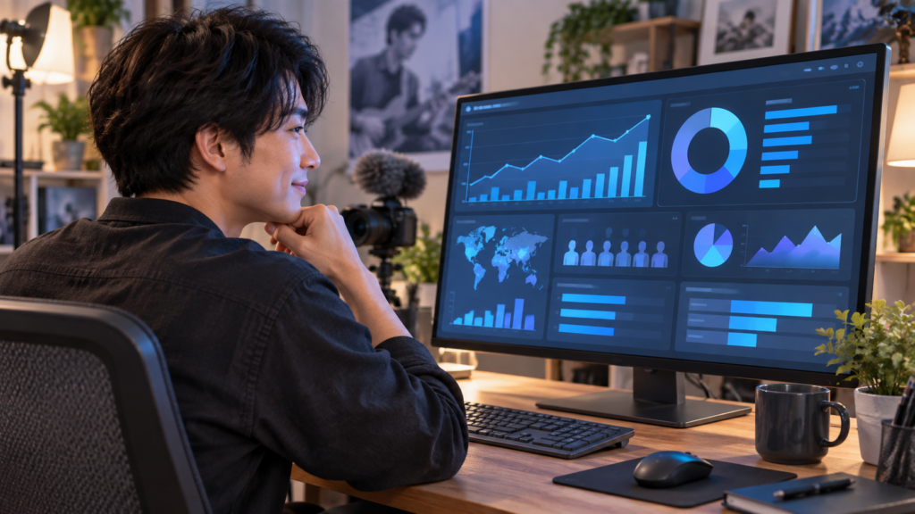 YouTube Studioで視聴回数や視聴者属性などの分析データを確認する投稿者