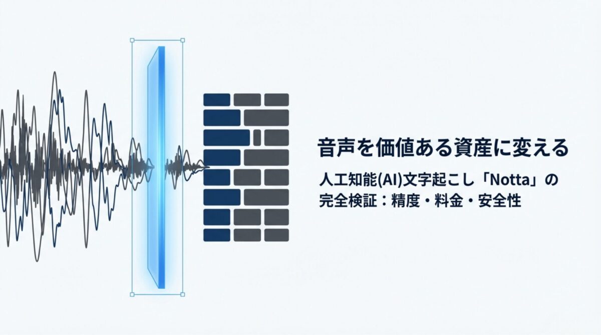AI文字起こしサービス「Notta」の精度、料金、安全性を徹底検証したガイド資料の表紙画像。