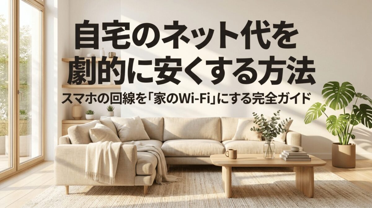楽天モバイルのスマホ回線を自宅のWi-Fi代わりにして通信費を節約する方法を紹介するアイキャッチ画像