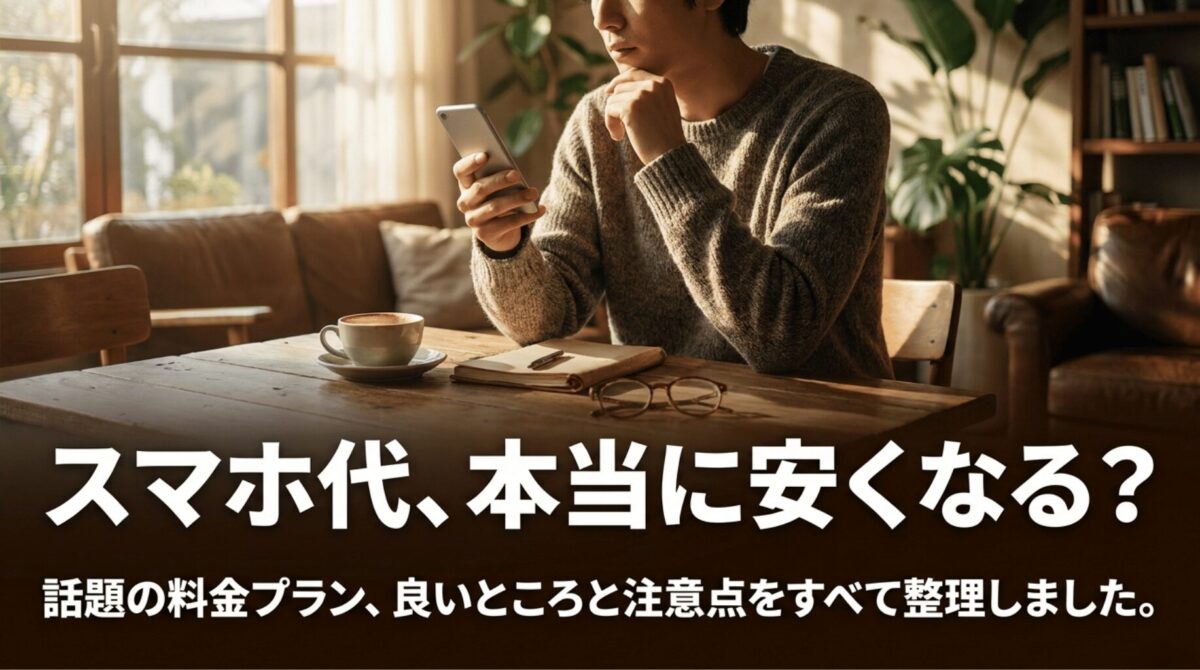 スマホ代の見直しを検討する人に向けて、料金プランのメリットと注意点を整理した楽天モバイル解説の導入スライド