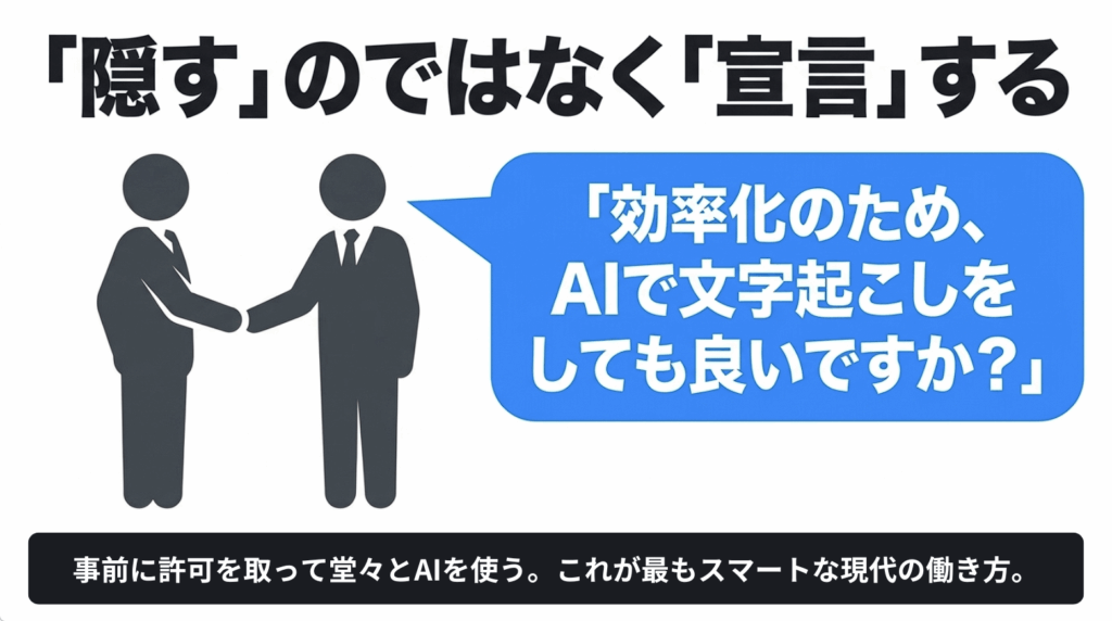 AI文字起こしの利用を隠さずWeb会議の参加者から事前に許可を得ることを推奨する図
