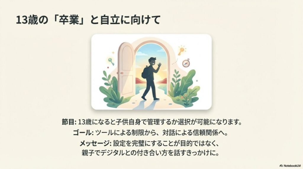 ツールによる制限から対話による信頼関係へ。13歳という節目の選択についてのメッセージ