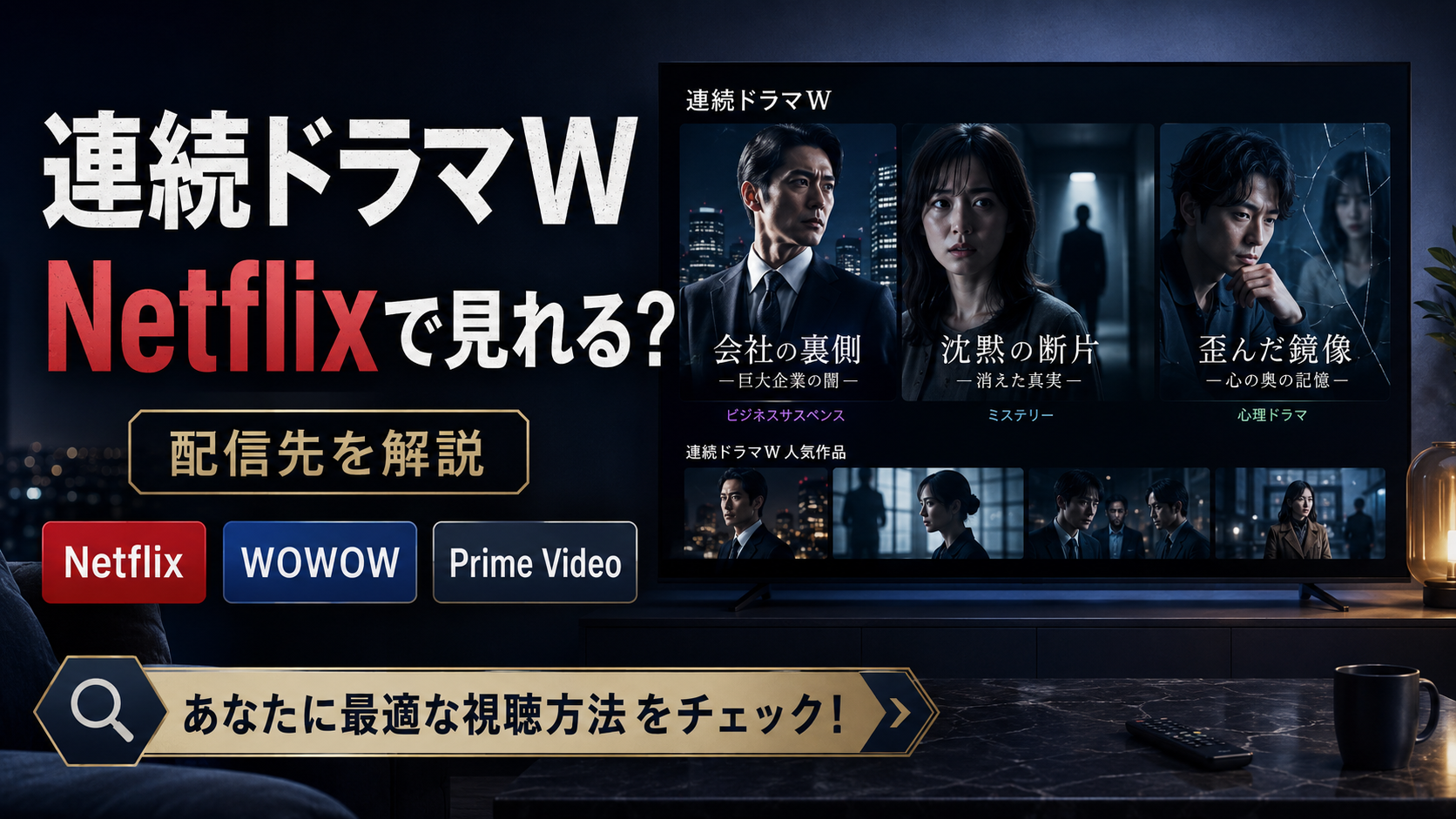 連続ドラマWがNetflixで見れるかをWOWOWやPrime Videoと比較した配信先ガイドのアイキャッチ画像