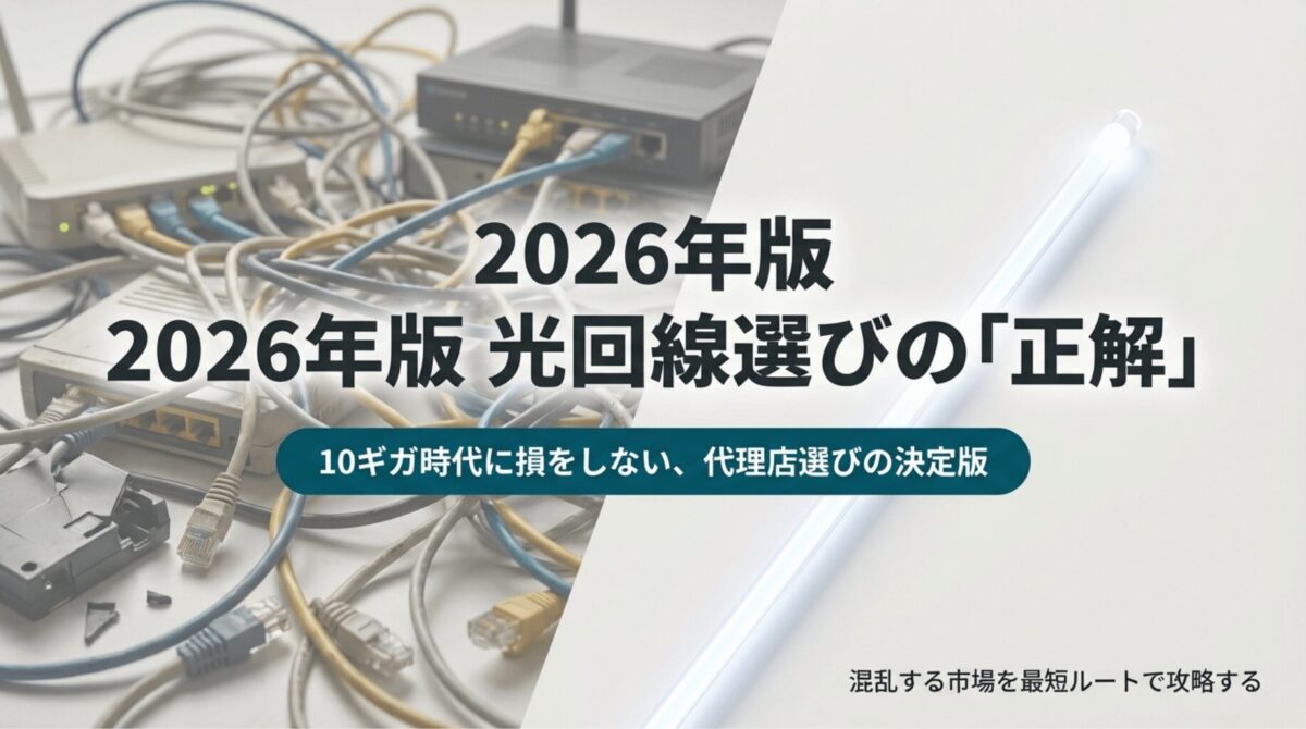 2026年版の光回線選びと代理店選びを最短ルートで攻略するための解説資料の表紙。