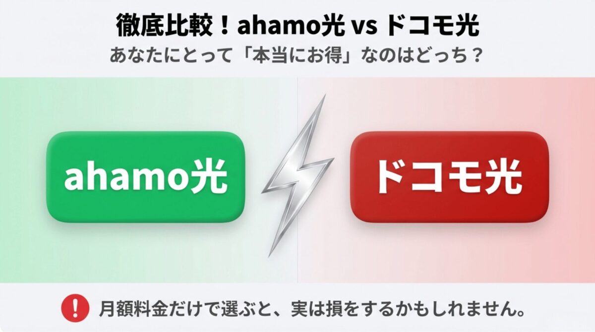 ahamo光とドコモ光のどちらがお得かを徹底比較するガイドの表紙画像。