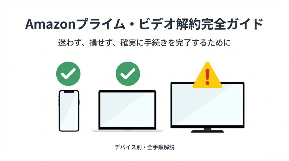 Amazonプライム・ビデオ解約完全ガイド：デバイス別・全手順解説の表紙画像