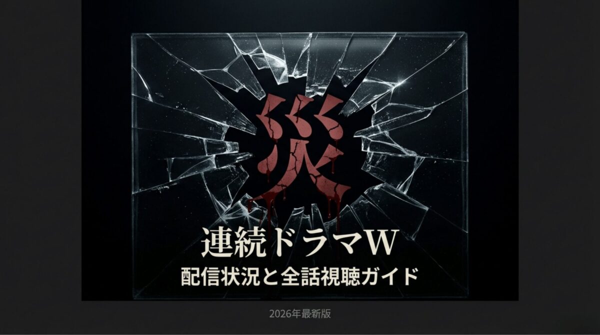 連続ドラマW「災」のタイトルロゴと、2026年最新の配信状況・視聴ガイドの表紙スライド