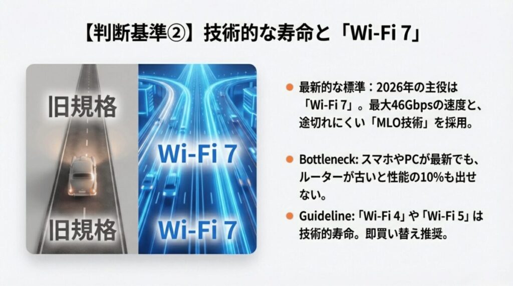 2026年の主役Wi-Fi 7。最大46Gbpsの速度とMLO技術で途切れにくい通信を実現