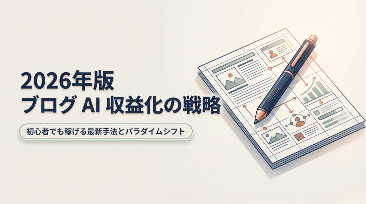 2026年版ブログAI収益化の戦略、初心者でも稼げる最新手法とパラダイムシフトのタイトルスライド