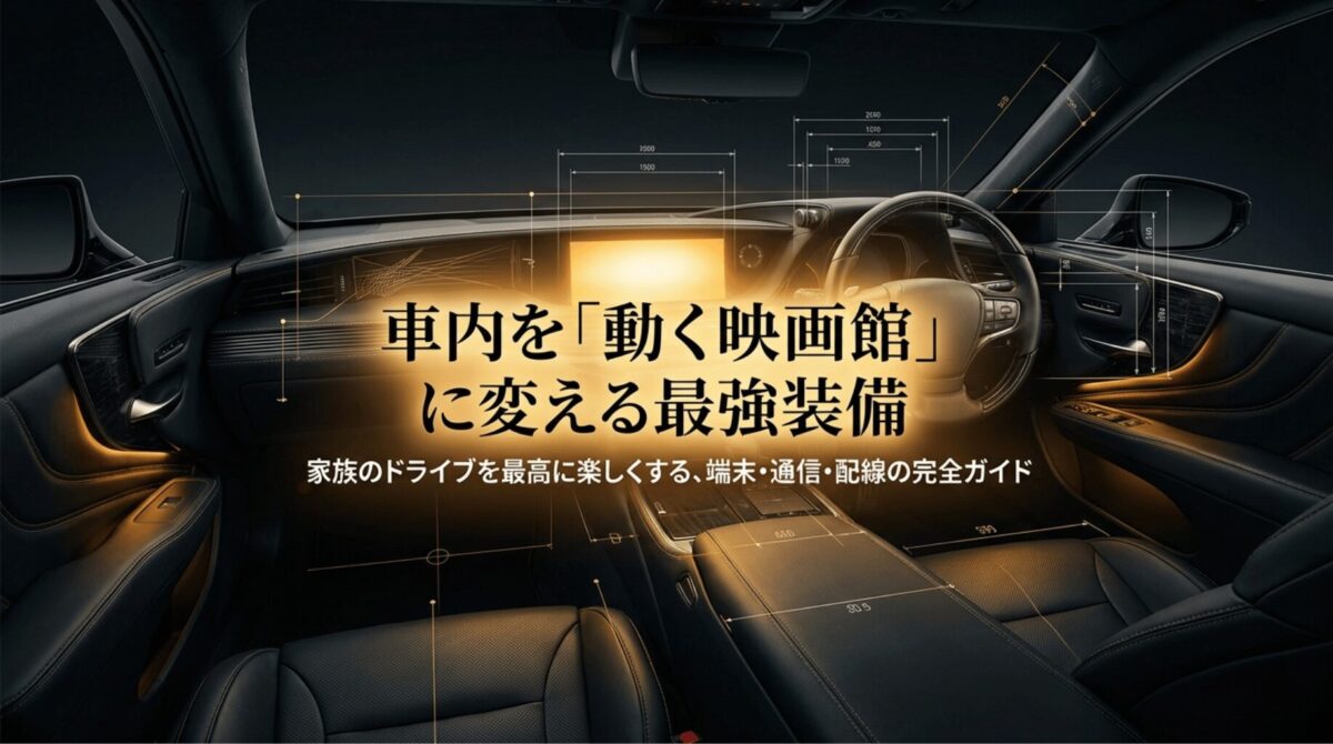 車内を動く映画館に変えるための端末・通信・配線の完全ガイドの表紙画像。
