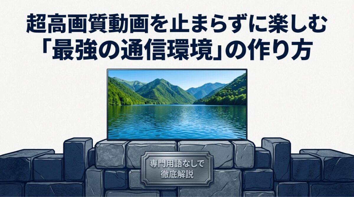 超高画質動画を止まらずに楽しむための「最強の通信環境」の作り方を専門用語なしで解説するスライドの表紙