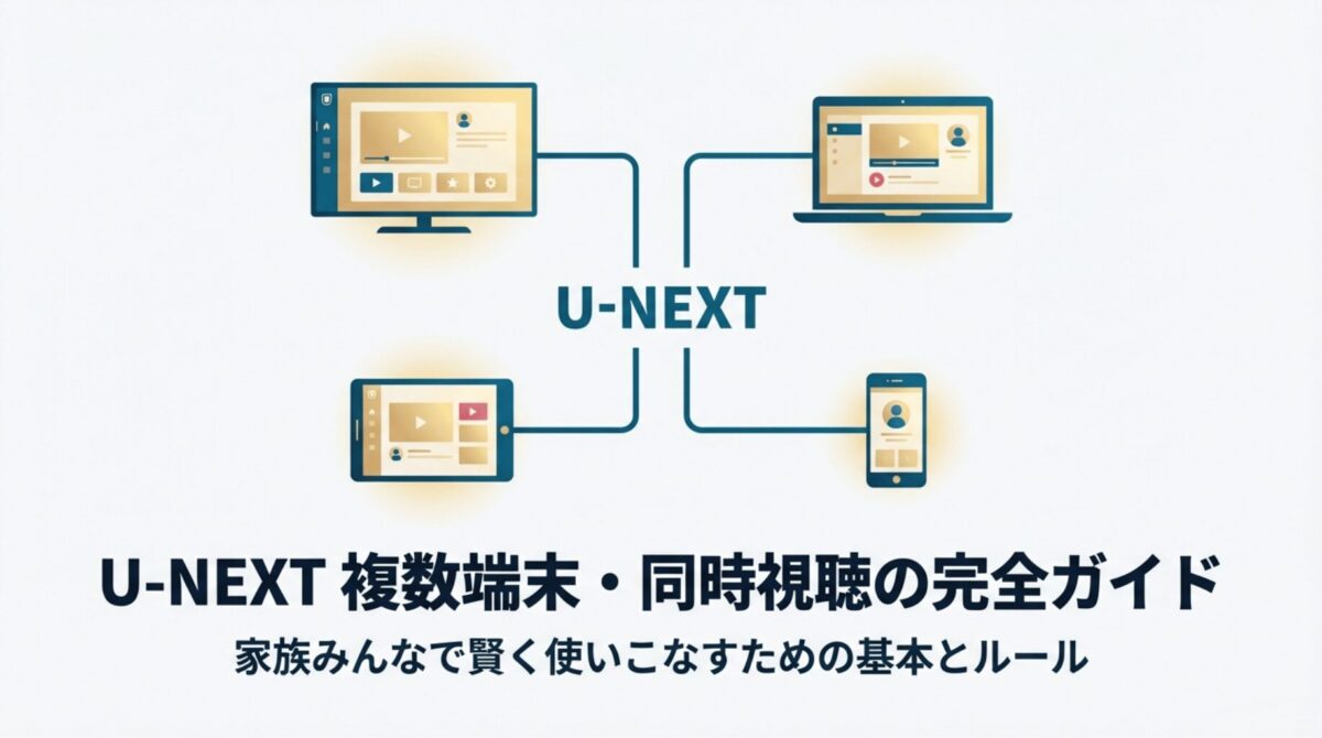 U-NEXTを家族みんなで賢く使いこなすための、複数端末利用と同時視聴に関する完全ガイドの表紙。