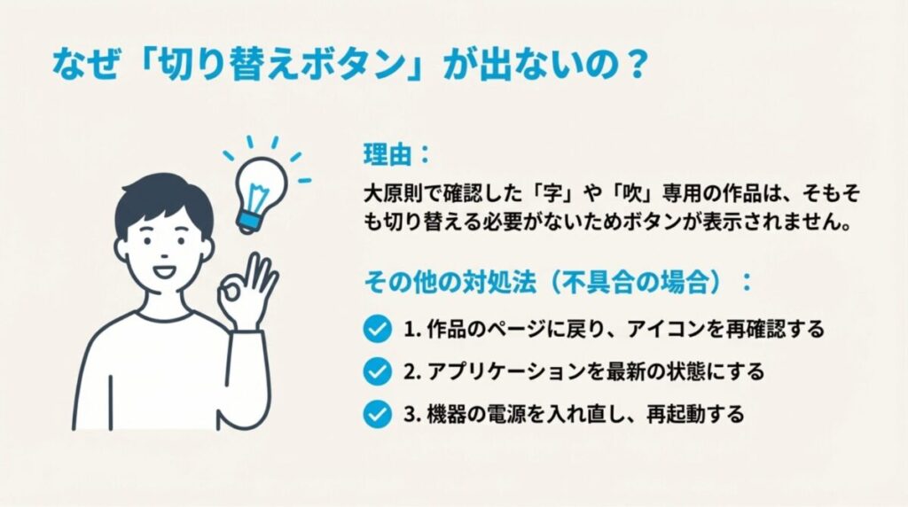 字幕・吹替専用作品ではボタンが出ないことや、アプリの再起動・アップデートなどの不具合対処法