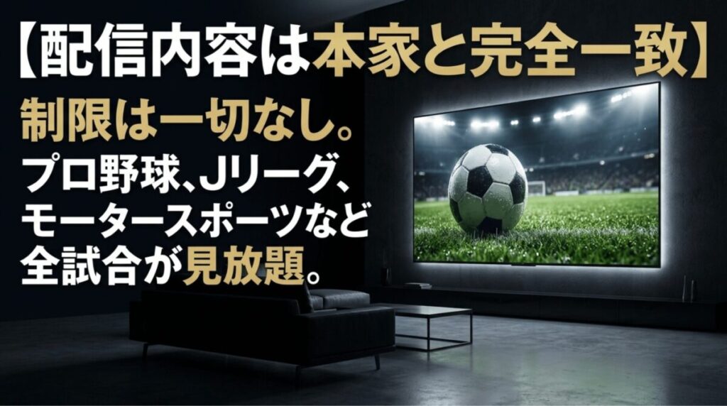 DAZN for docomoでも本家DAZN Standardと同じく、プロ野球、Jリーグ、モータースポーツなどを視聴できることを示した画像