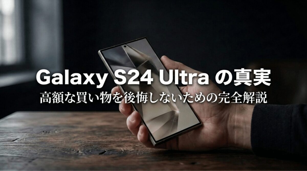 Galaxy S24 Ultraを手に持った写真に、後悔しないための完全解説というタイトルが入ったレビュー用アイキャッチ画像