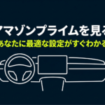 車でAmazonプライムを見る方法を紹介する導入スライド。車内ディスプレイのイメージと「あなたに最適な設定がすぐわかる」という説明が表示されている。