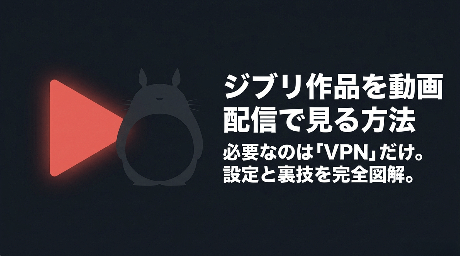 VPNを使ってジブリ作品を動画配信で見る方法と設定を紹介する表紙スライド