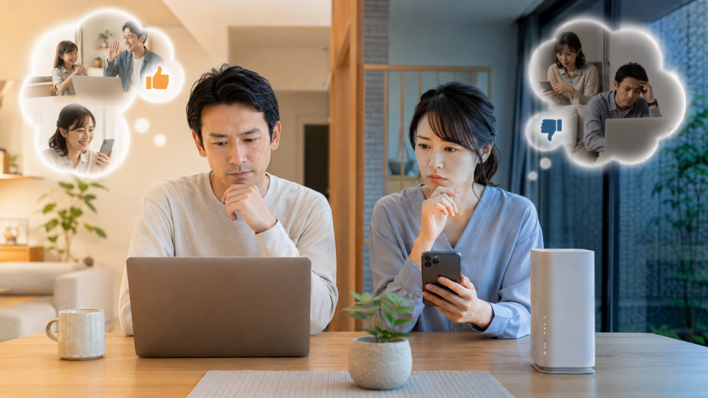 Fon光の良い評判と悪い口コミを比較して検討する男女