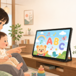Netflixで0歳児向けの英語コンテンツを親子で楽しむ赤ちゃんと母親のイメージ