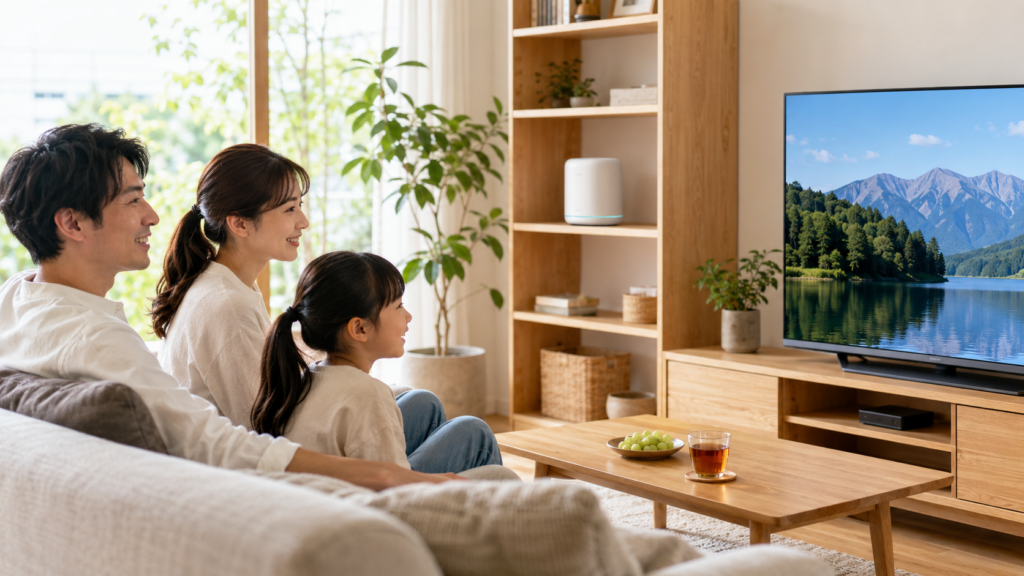 Wi-Fi環境を改善して家族でテレビの動画を快適に視聴している様子