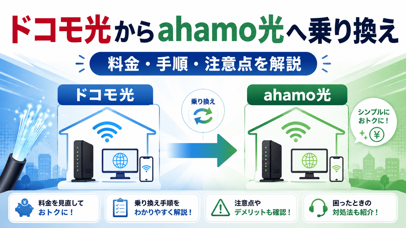 ドコモ光からahamo光への乗り換えについて料金・手順・注意点を解説するイメージ画像