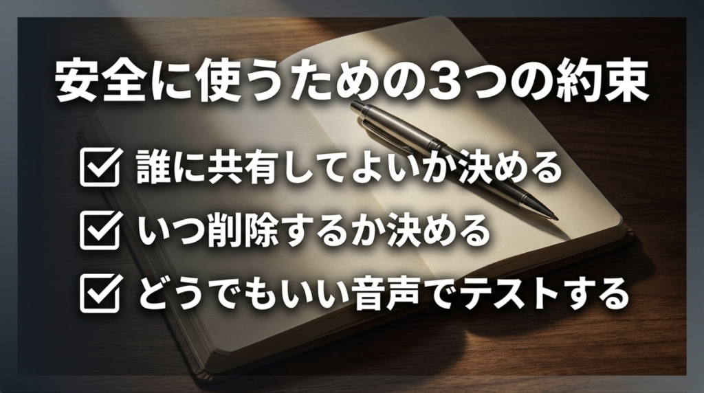 Nottaを安全に使うため共有範囲、削除時期、安全なテスト音声を決める3つのルール