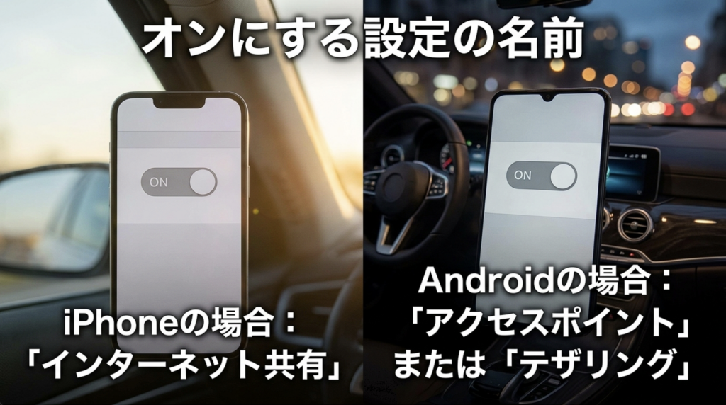 OTTOAIBOX E2で使うiPhoneのインターネット共有とAndroidのアクセスポイント・テザリング設定
