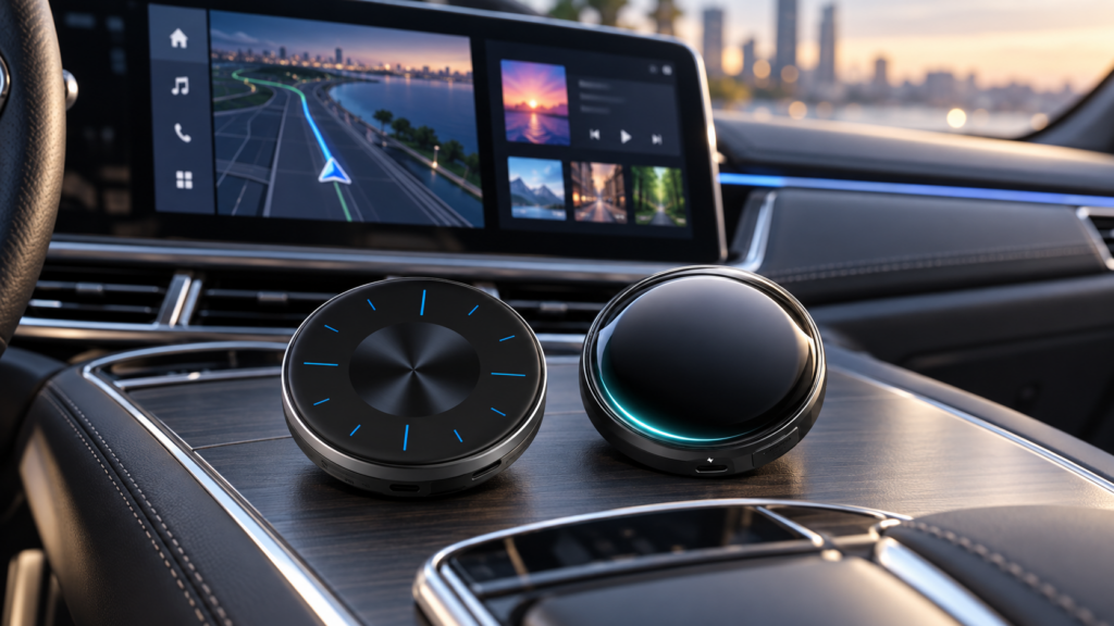 OTTOAIBOX P3とP3 Proの丸型デザインを車内で比較したイメージ