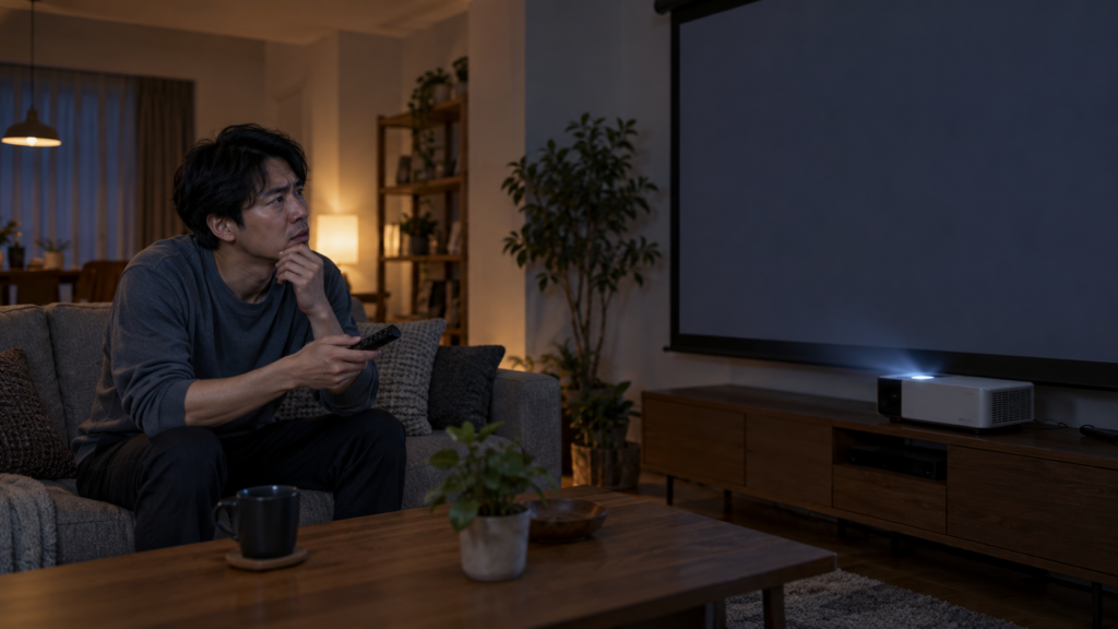 プロジェクターでNetflixが見れなくなり画面が映らず困っている様子