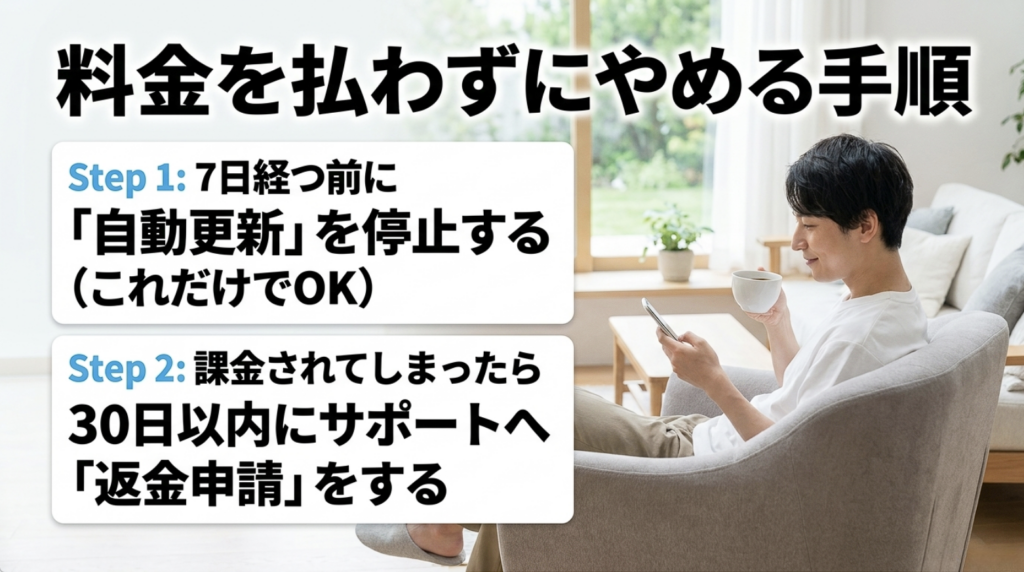 Surfsharkの無料期間中に自動更新を停止し課金後は30日以内に返金申請する手順
