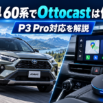 RAV4 60系の車両と純正ディスプレイ、Ottocast P3 Proを配置し、対応状況と接続方法を紹介するアイキャッチ画像