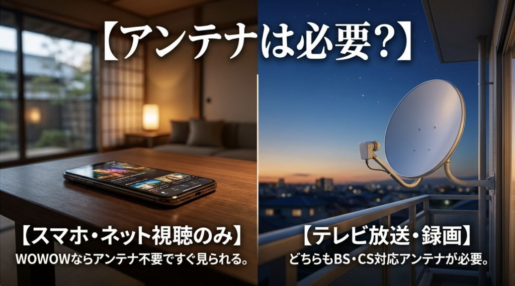 WOWOWのネット視聴とWOWOW・スカパーのテレビ放送に必要なアンテナ環境の違い